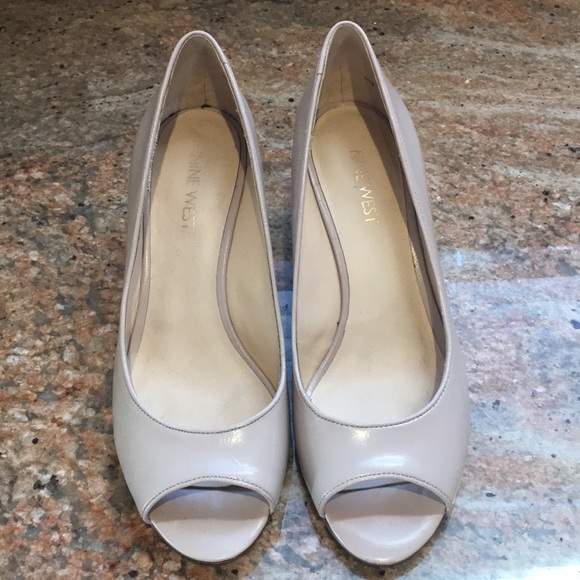 Nine West Shoes - Nine West nude peep toe wedge heels